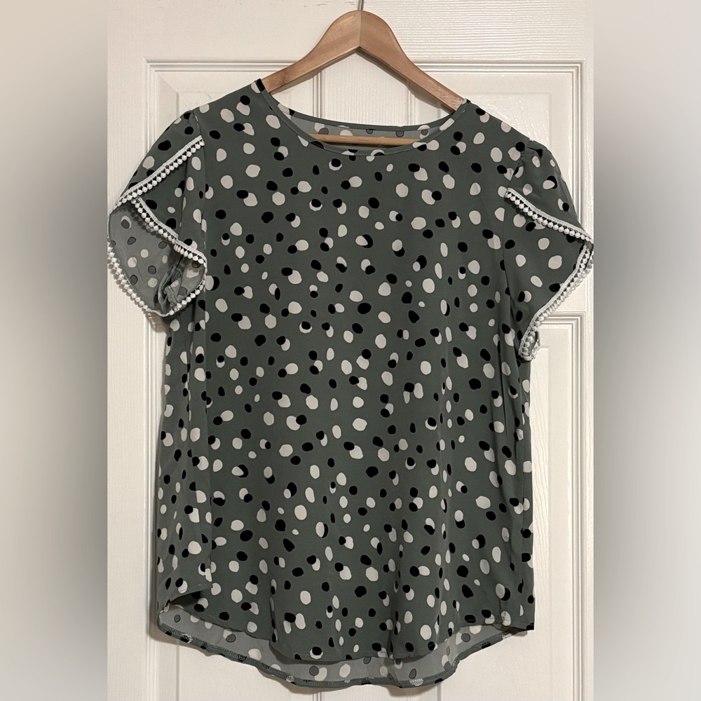 Polka Dot Women's Top - Green and Black with lace